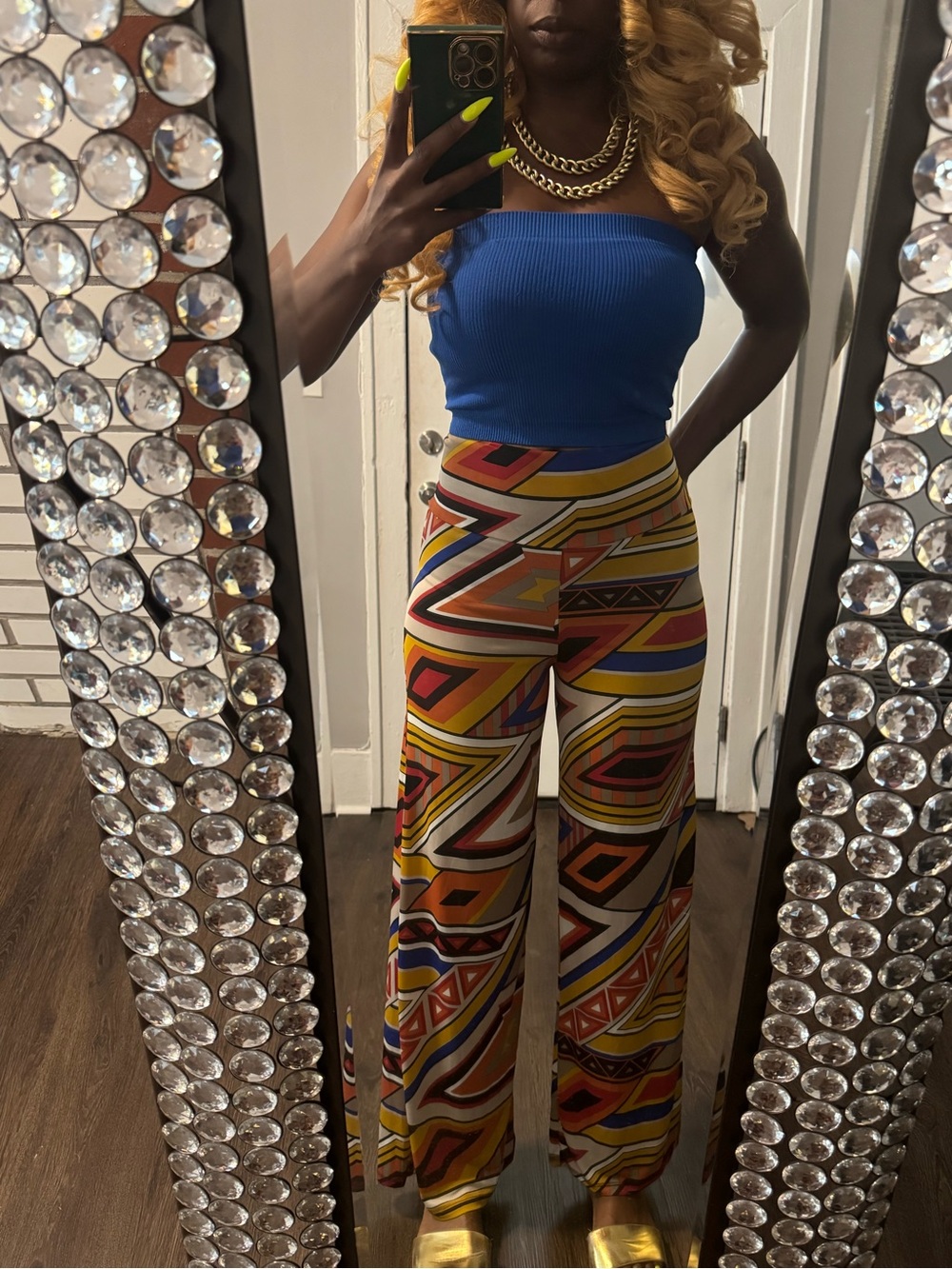 Geometric Wide Leg Palazzo Pants - Multicolor
